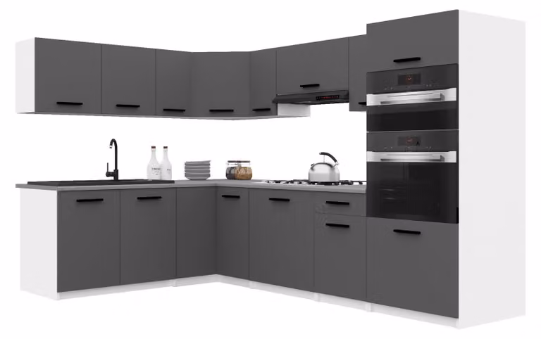 Belini - Angolo cottura moderno ITALIA 8 - Mobili da cucina 420 cm grigio opaco - Cucina componibile con pensili, mobili base e piani di lavoro
