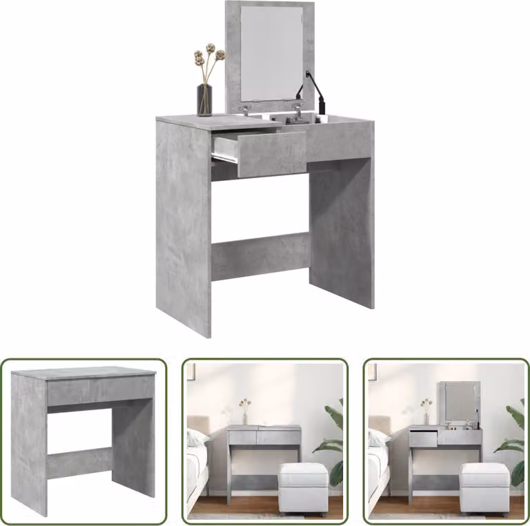 The Living Store Comodino con specchio grigio cemento 73x46,5x120 cm
