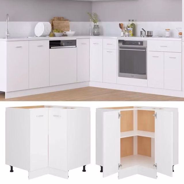 Armadio Angolare da Cucina Lyon vidaXL Bianco con Ripiani Interni L/P/H: 75,5 x 75,5 x 81,5 cm
