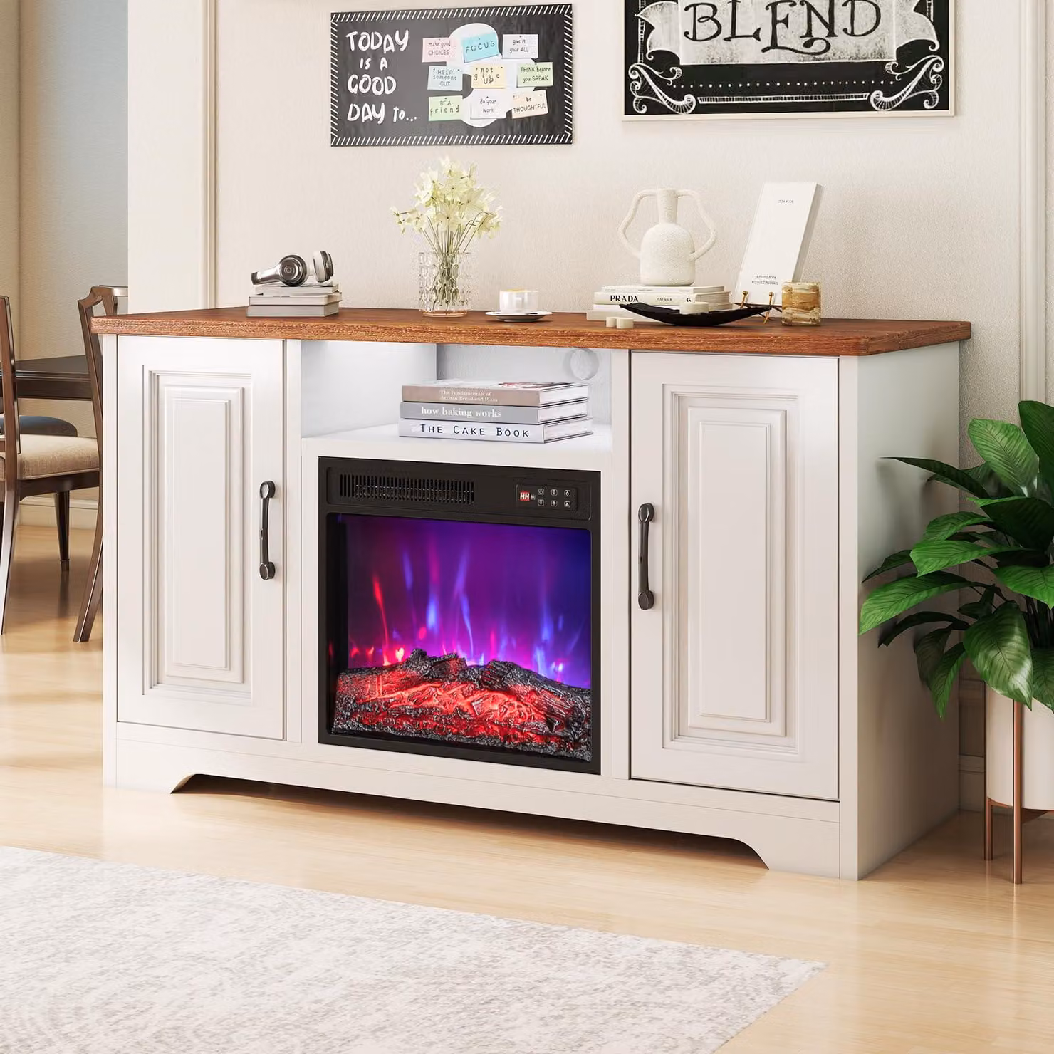Camino elettrico da incasso, 1500 W - 48,5 x 14 x 46 cm, nero, per un riscaldamento dall'atmosfera accogliente
