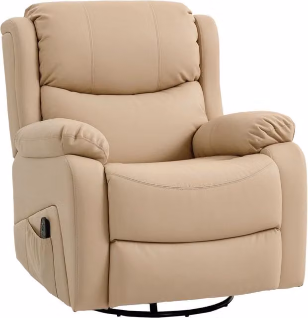 Poltrona Relax Reclinabile 87x97X100 cm con 8 Punti Massaggianti Riscaldanti e Poggiapiedi Beige