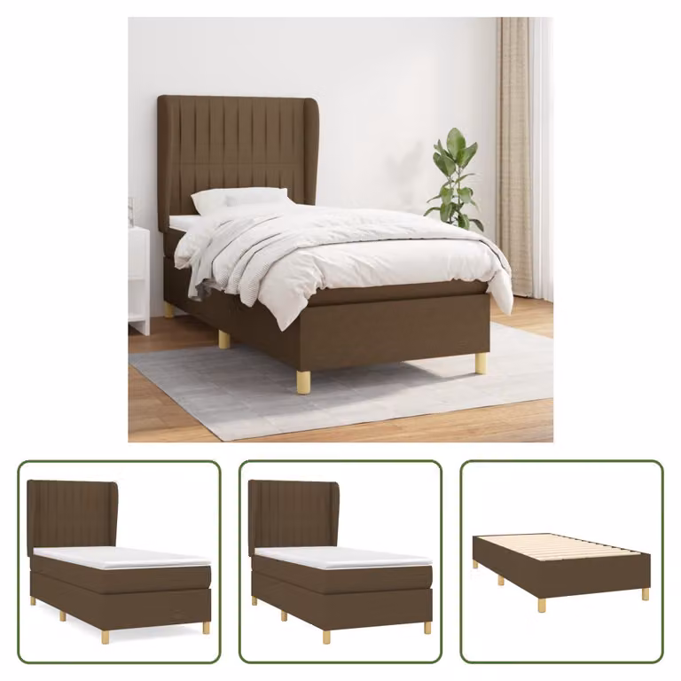 The Living Store Letto a molle con materasso marrone scuro 90x190 cm in tessuto