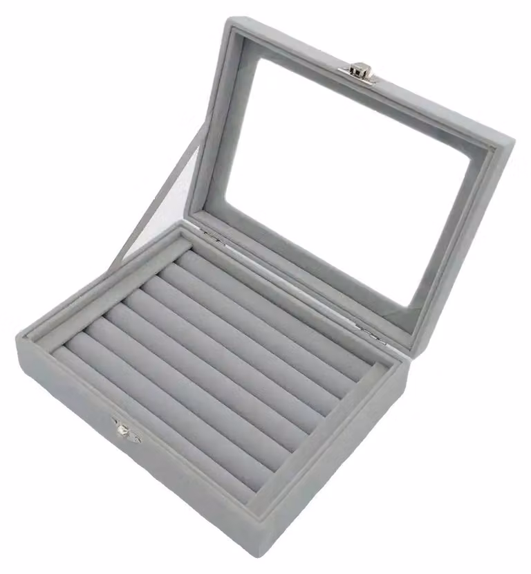 Scatola portaoggetti per gioielli, realizzata in elegante tessuto di velluto, organizer multifunzionale, colore grigio, dimensioni 20x15x5 cm