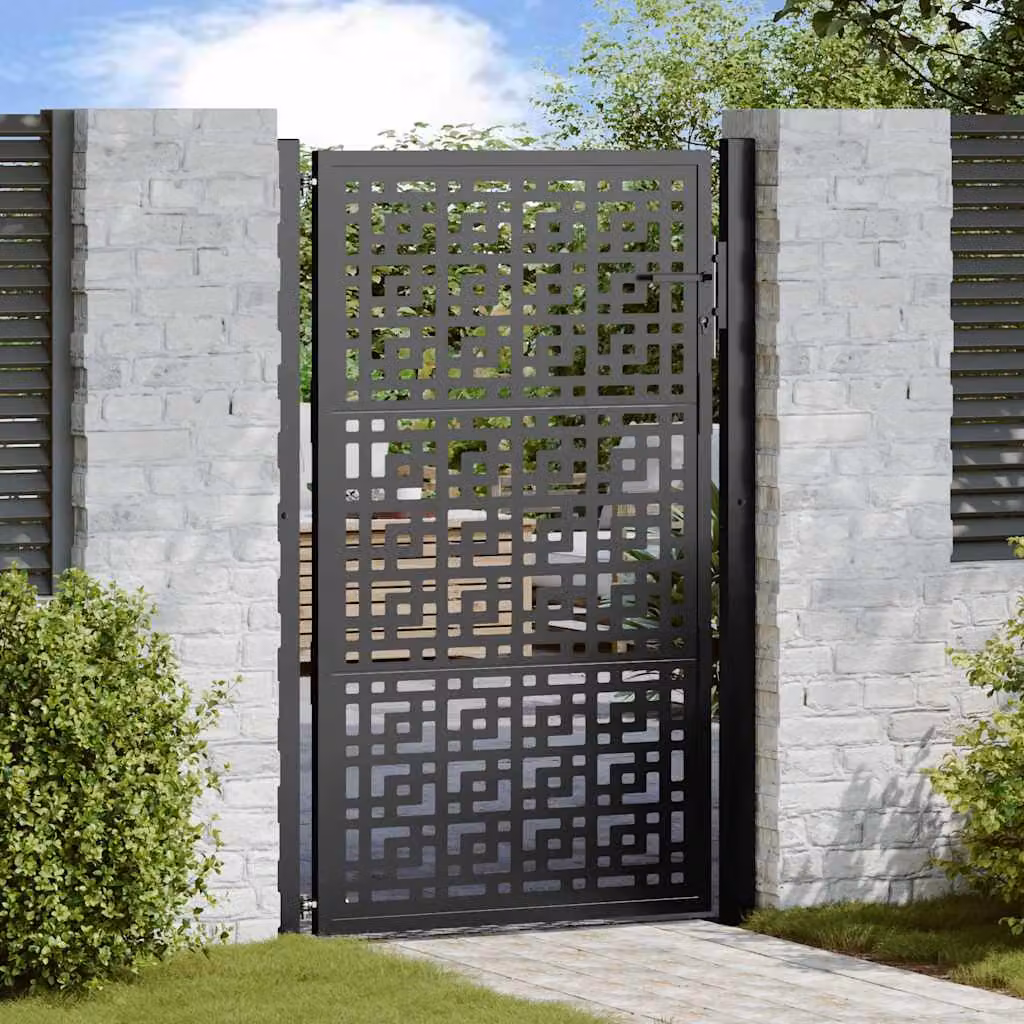 Cancello singolo da giardino vidaXL in acciaio nero con design a croce L: 110 cm, H: 155 cm