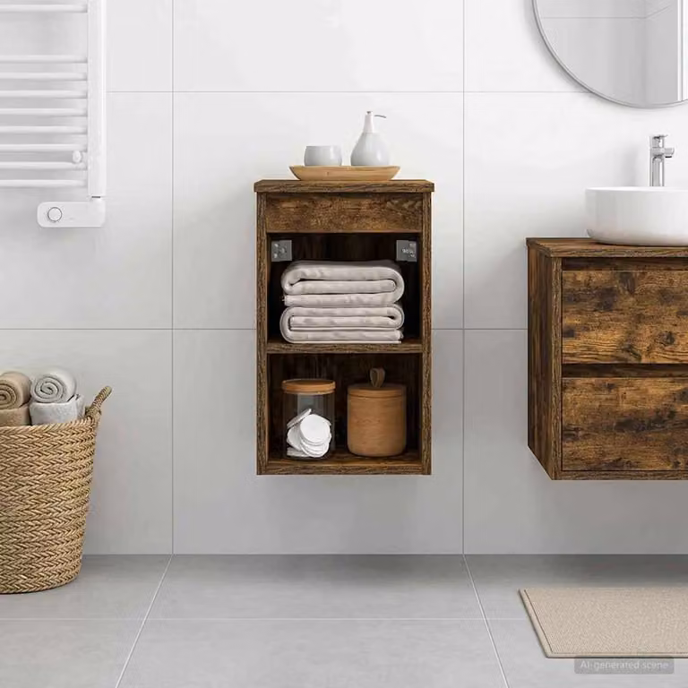 Armadio da bagno moderno vidaXL in Rovere Fumo, L: 30 cm, P: 44,5 cm, H: 50 cm