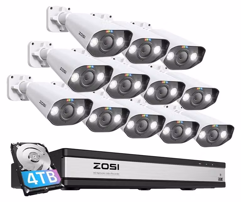 Sistema di telecamere di sicurezza, risoluzione 8MP, tecnologia di riconoscimento basata sull'intelligenza artificiale, 16 canali, compatibile con 12 telecamere, capacità di archiviazione 4TB