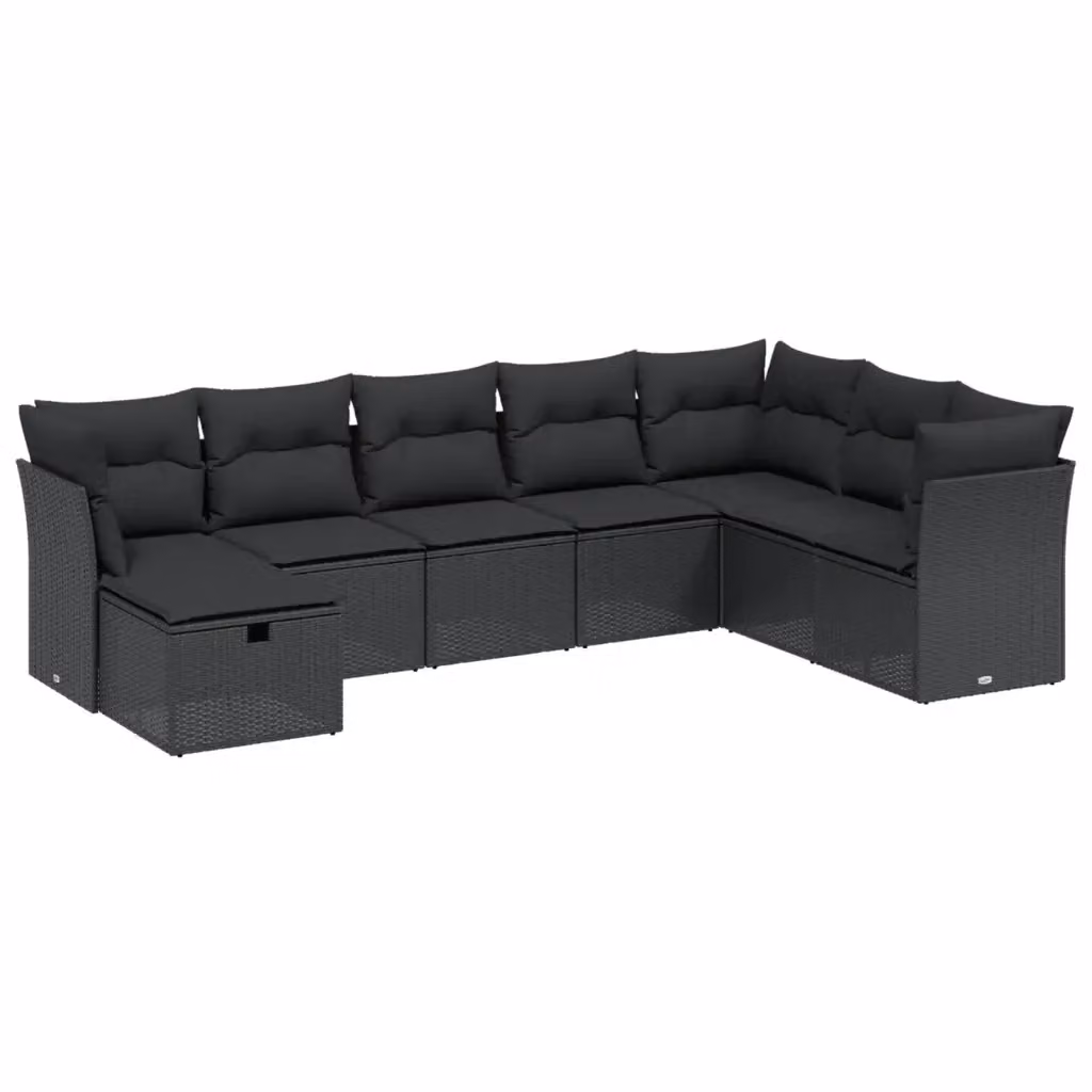 Set Divani da Giardino a L vidaXL in Polyrattan Nero con 8 Cuscini e Ottoman – 2