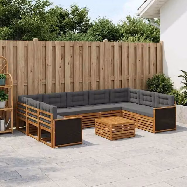 Set di divani da esterno a L con tavolino vidaXL in legno di acacia, colore antracite e beige