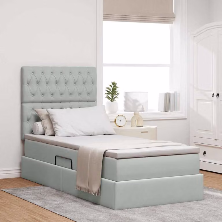 Letto con contenitore e illuminazione LED vidaXL in velluto grigio, L/P/H: 200 x 90 x 128 cm