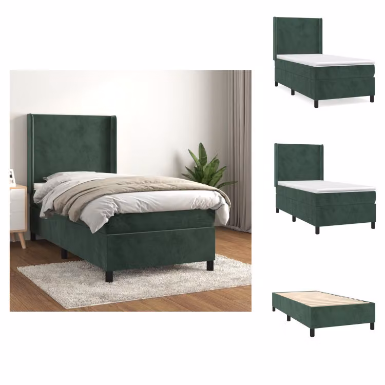 vidaXL Letto a molle con materasso verde scuro 100x200 cm in velluto - Letti e strutture letto
