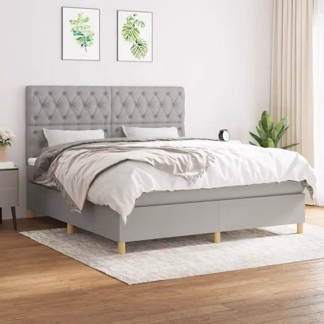 Letto Ibrido con Giroletto a Molle e Materasso vidaXL Grigio Chiaro e Bianco L/P/H: 160 x 200 x 128 cm – 1