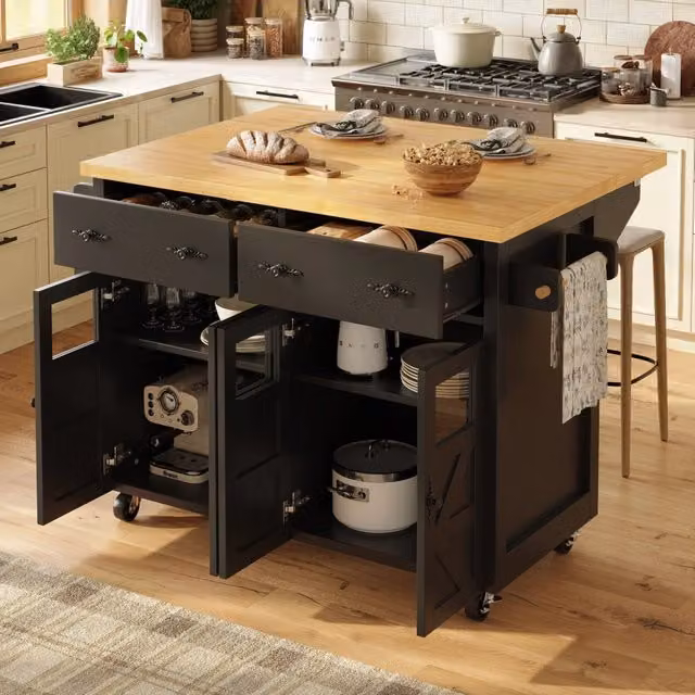Carrello da Cucina Multifunzione ¨C Minimal ¨C Nero acciaio, con freni e scomparti regolabili, salvaspazio