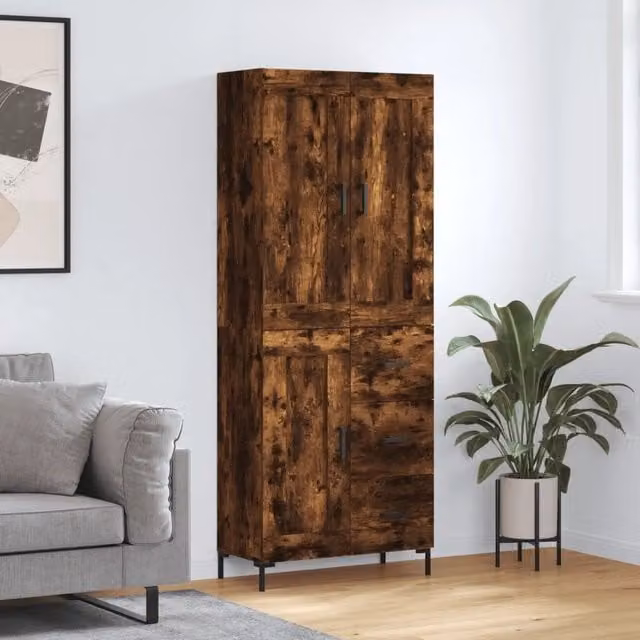 Credenza vidaXL in Rovere Fumo e Metallo, Colore Marrone, L: 69,5 cm, P: 34 cm, H: 180 cm – 1
