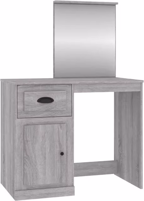Toeletta con specchio e tavolo da trucco in legno multistrato grigio Sonoma L: 90 cm, P: 50 cm, H: 132,5 cm – 1