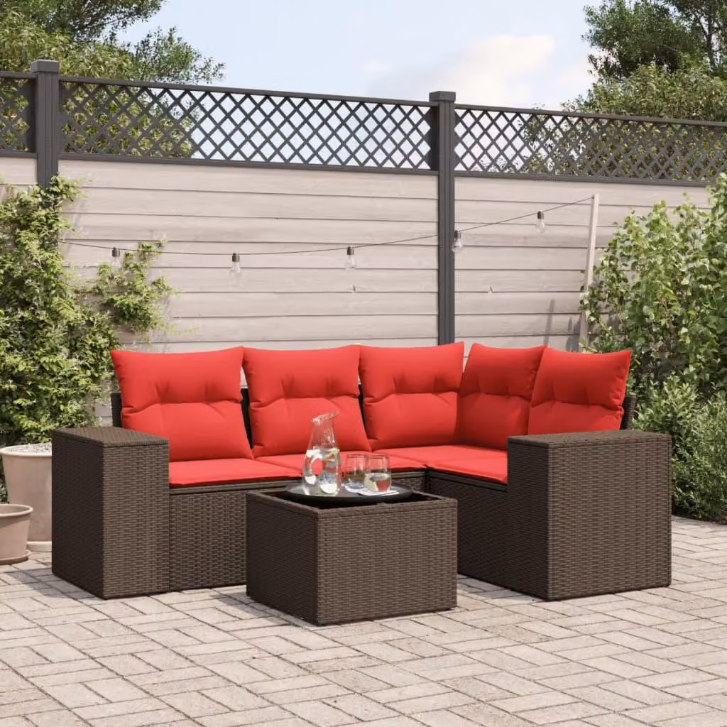 Maison Exclusive - Set di 5 divani da giardino con cuscini, marrone, polyrattan