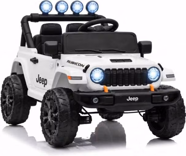 Macchina Elettrica per Bambini Licenza Jeep Wrangler Rubicon 12V con Sedili in Pelle e Telecomando Bianco