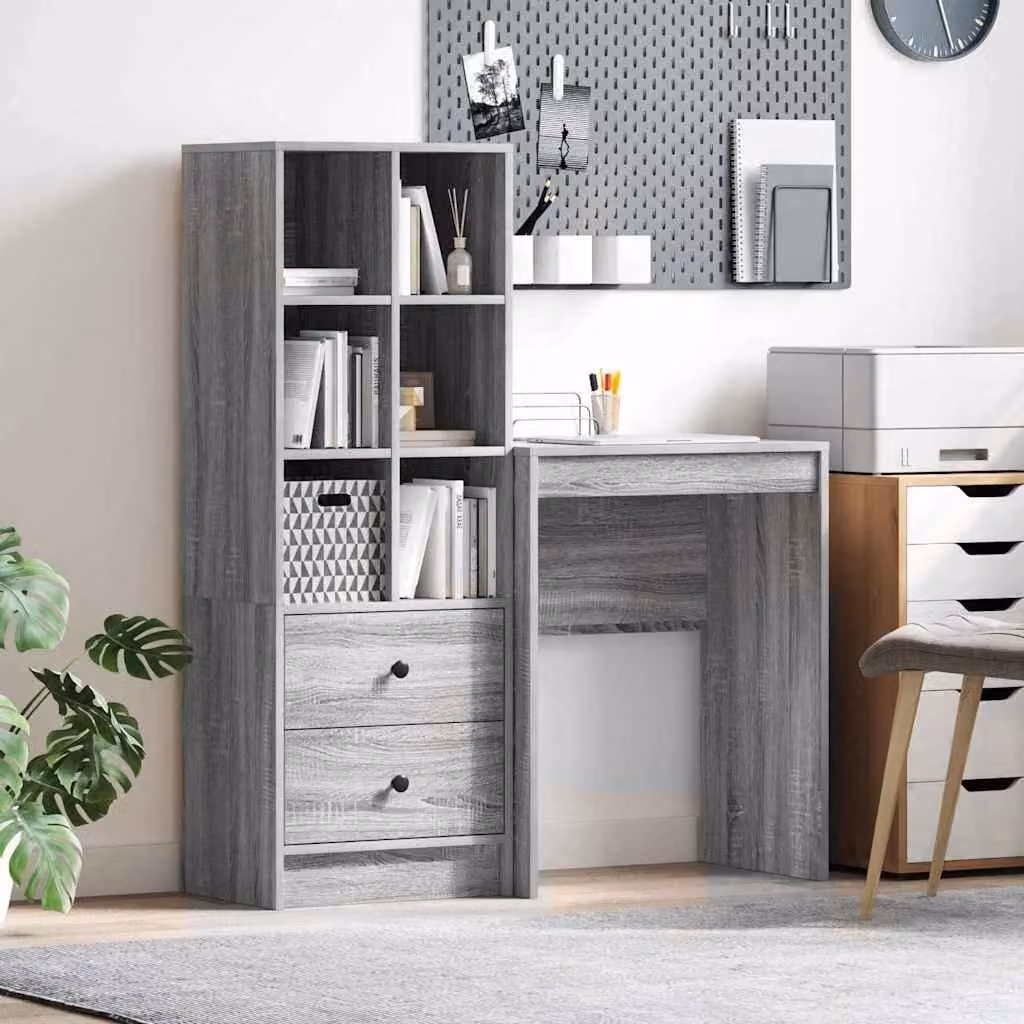 Maison Exclusive - Scrivania con cassetto 2 pcs Grigio Sonoma
