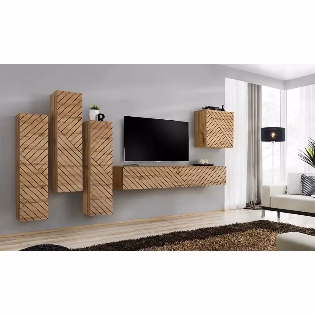 Set mobile soggiorno Meublorama SWITCH III in finitura quercia Wotan marrone con design moderno – 2