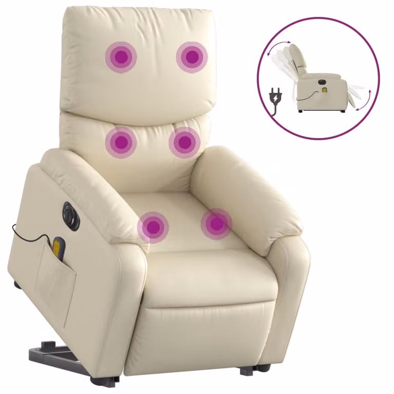 Poltrona Alzapersona Elettrica Reclinabile Crema in Pelle finta