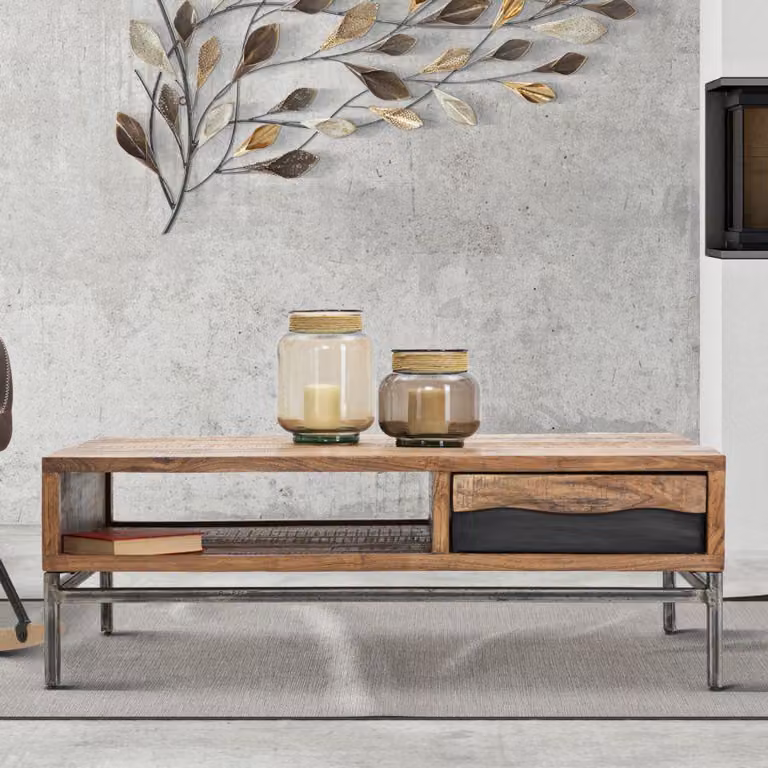 Tavolo da caffè in legno marrone con cassetto cm 118x70x40