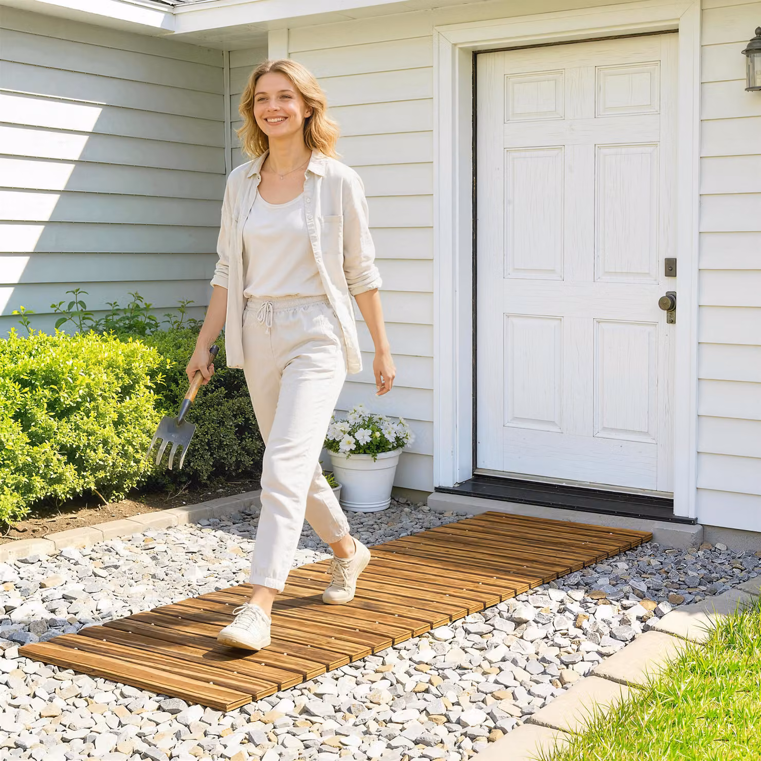 Passerella da giardino dritta arrotolabile in legno carbonizzato Outsunny, marrone, L: 120 cm, P: 38 cm – 2