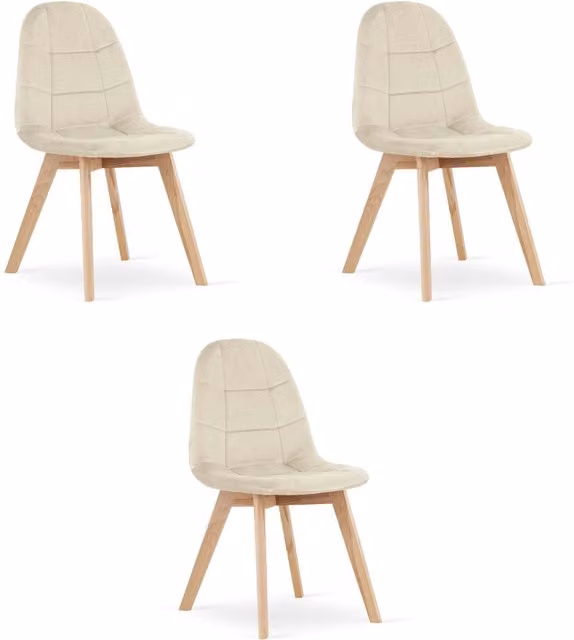 Set di 3 sedie Valora NUUC in velluto beige con struttura in legno di faggio, design ergonomico moderno per soggiorno e sala da pranzo, H 81.5 x L 44 x P 54 cm
