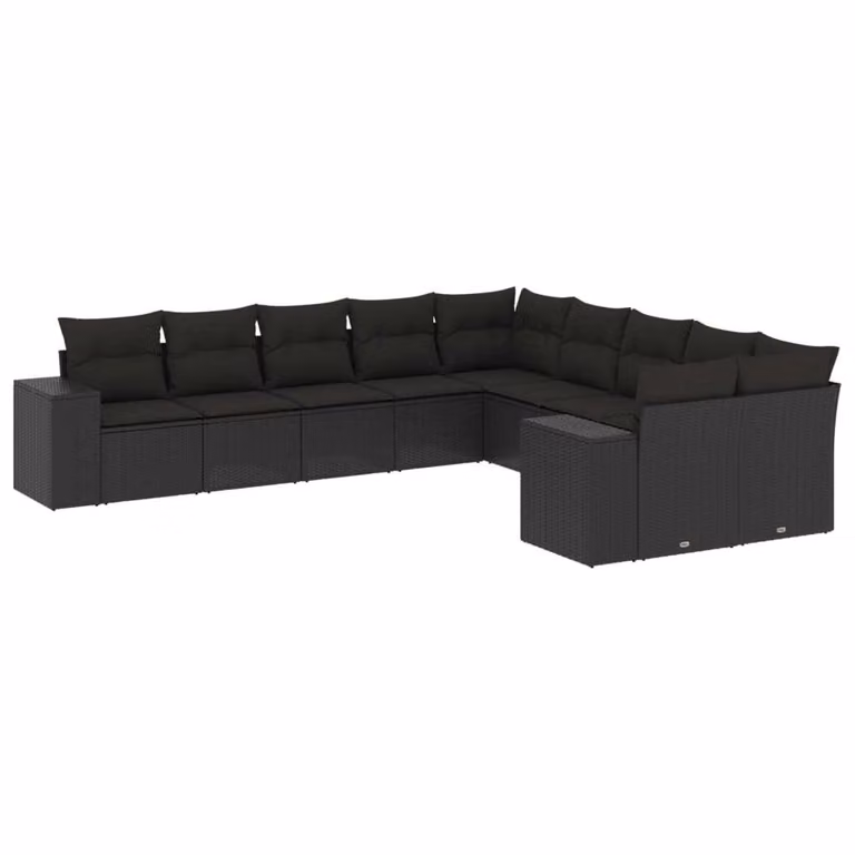 Set Divani da Giardino 10pz con Cuscini in Polyrattan Nero