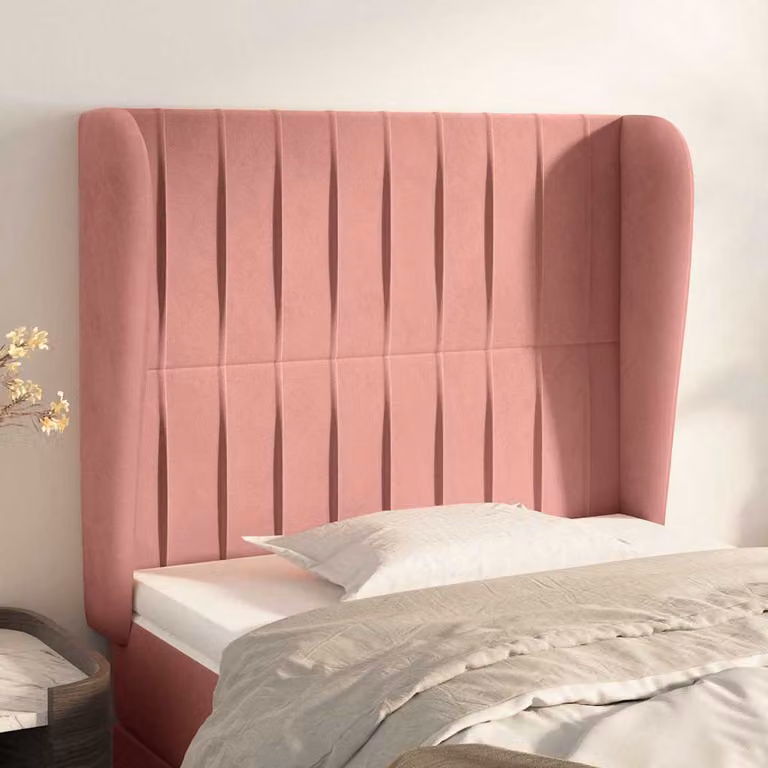 Testiera ad orecchio vidaXL in velluto rosa con struttura in legno L: 103 cm, P: 23 cm, H: 118-128 cm