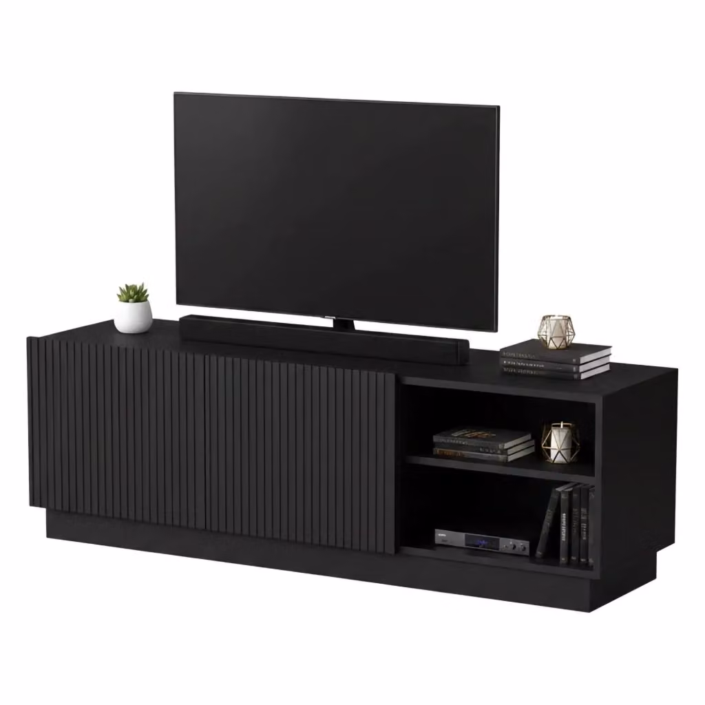 Mobile porta TV DMORA nero con design moderno e due ante battenti, L 150 cm x P 40 cm x H 48 cm – 2