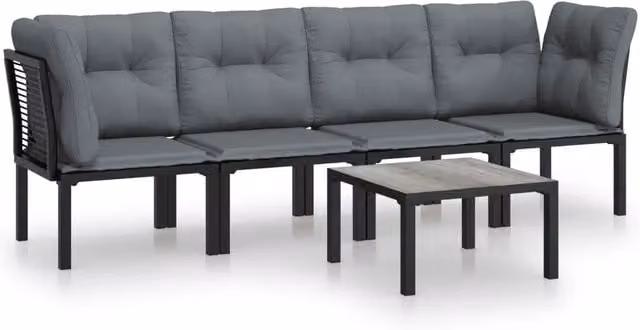 Set Salotto da Giardino 5 pz | Set di Mobili da Esterno Nero e Grigio in Polyrattan