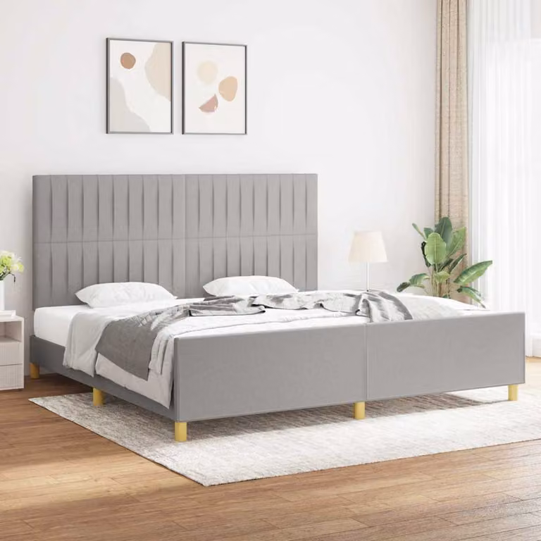 Giroletto senza materasso vidaXL in tessuto grigio con doghe in legno L/P/H: 200 x 200 x 203 cm
