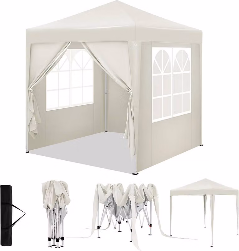 Gazebo WOLTU 2x2 m, con 4 pareti laterali, tendone da festa idrorepellente con protezione UV 50+, beige