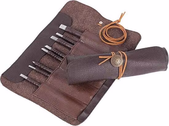 Set di attrezzi da 8 pezzi per la lavorazione del legno con borsa da trasporto, utensili da taglio in acciaio massiccio, con manici rivestiti in pelle per la lavorazione del legno, l'intaglio e la scultura