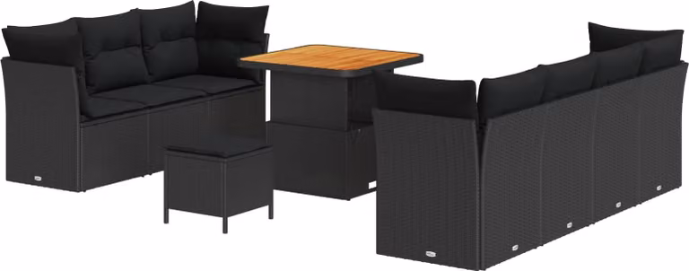 Set Divano da Giardino 10 pcs Nero polyrattan