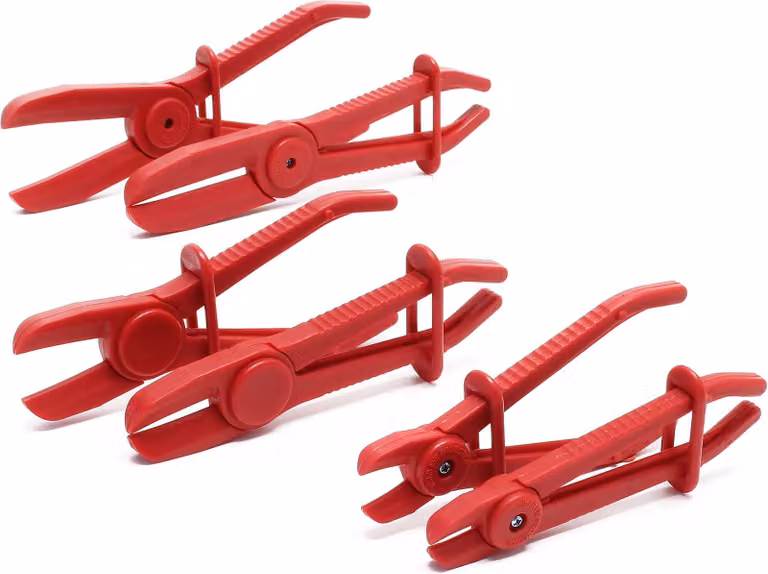 Set di pinze stringitubo Wiltec 6 pezzi in 3 misure per tubi flessibili, dimensioni delle pinze 160 mm, 190 mm, 260 mm, diametro 12 mm (1/2")-19 mm (3/4"), pinze stringitubo