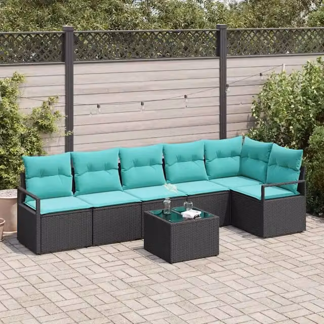 Set di divani 7 pz Nero polyrattan 3346416