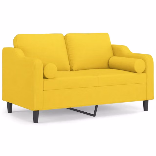 Divano | Divano da soggiorno | Sofa a 2 Posti con Cuscini Giallo Chiaro 120 cm in Tessuto