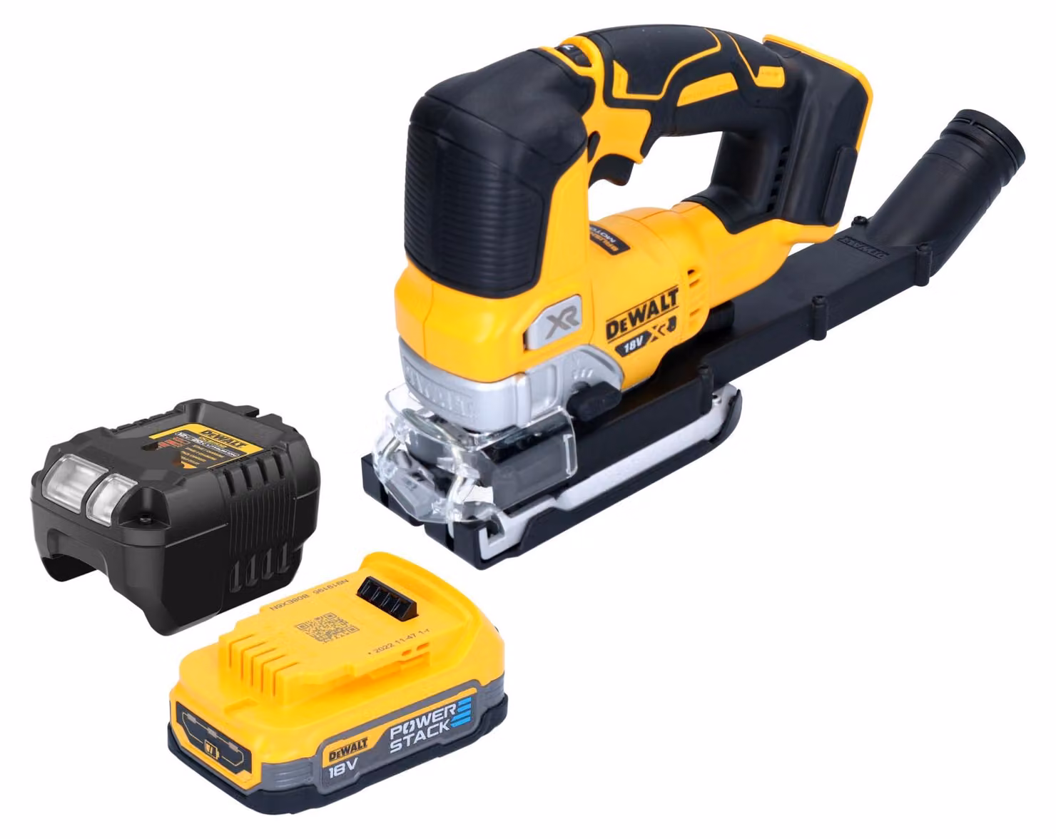 Seghetto alternativo a pendolo a batteria DeWalt DCS 334 E1 18 V brushless + 1x batteria Powerstack 1,7 Ah + caricabatterie