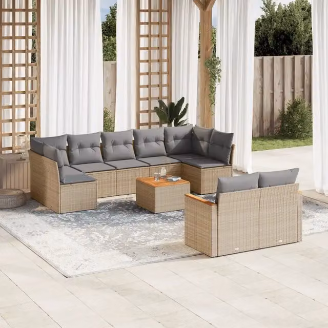 Set Divano da Giardino VIDAXL in Polyrattan con 10 Cuscini Beige – 1