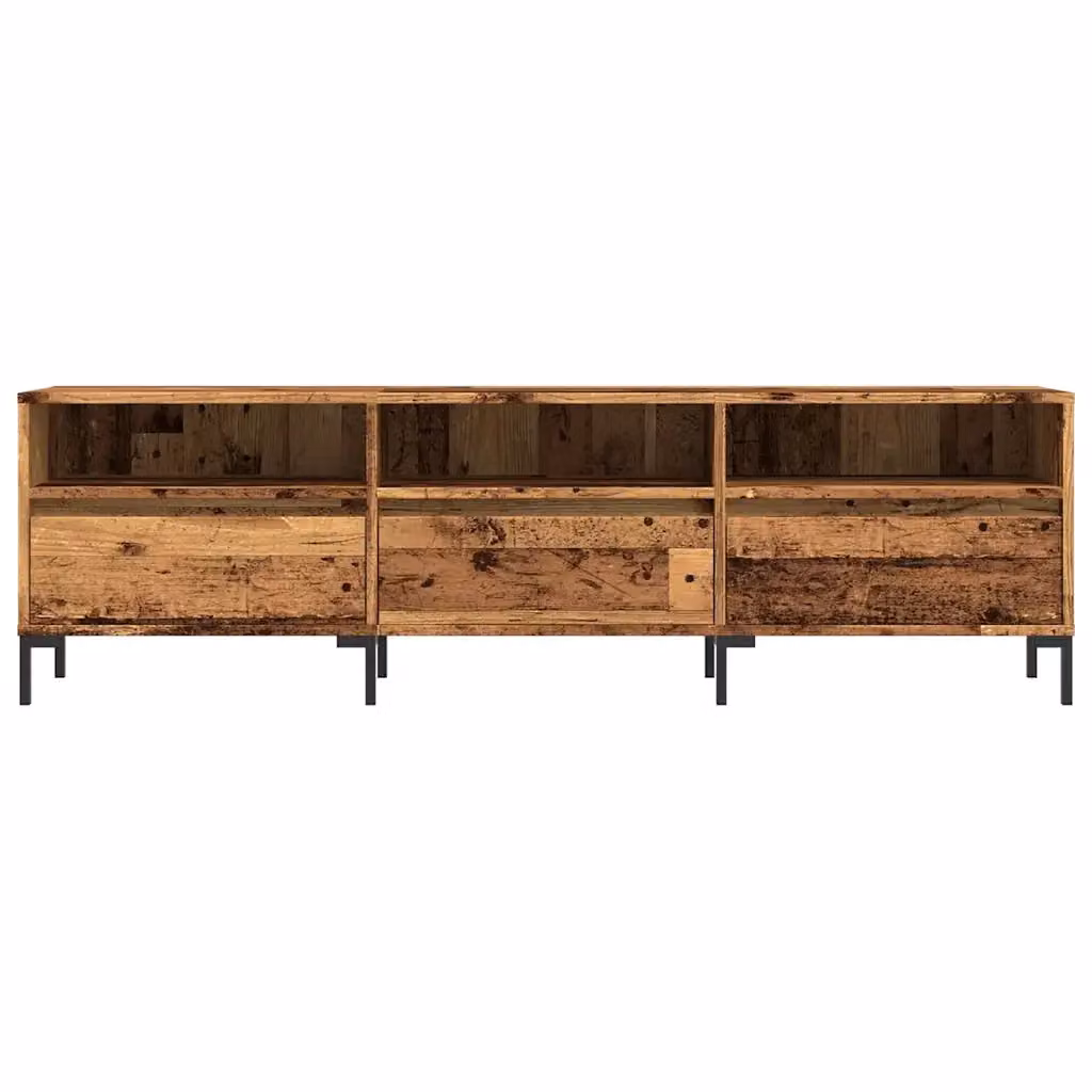 Mobile porta TV vintage HELLOSHOP26 in legno composito e metallo, colore marrone, con vano contenitore e finitura effetto legno anticato, L: 150 cm, P: 30 cm, H: 44,5 cm – 2