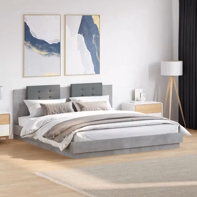 Giroletto con Testiera e LED Grigio Cemento 200x200 cm 3209985