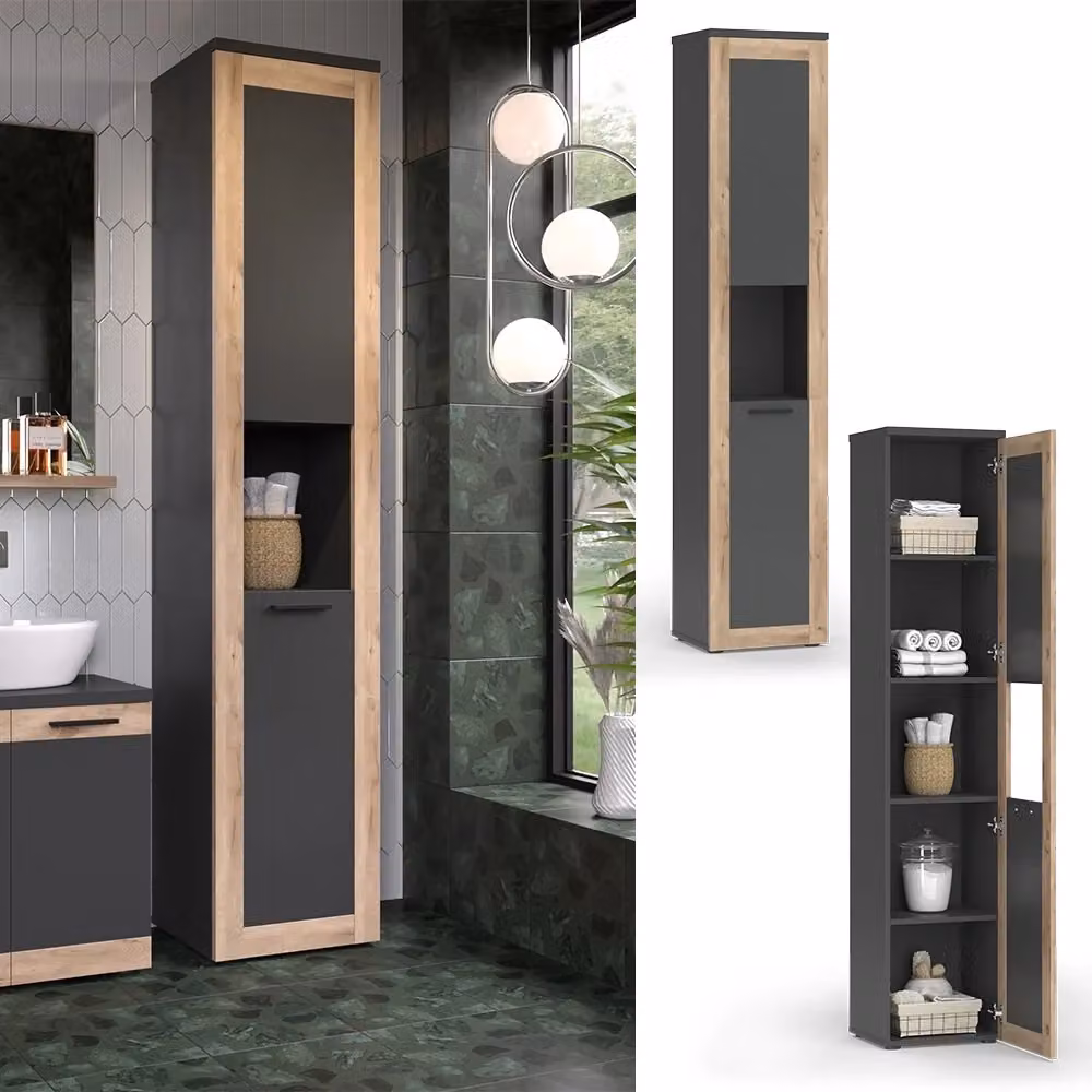 Mobiletto da bagno Niko Vicco Antracite con ante a cerniera e ripiani interni L: 40 cm, H: 194.3 cm – 2