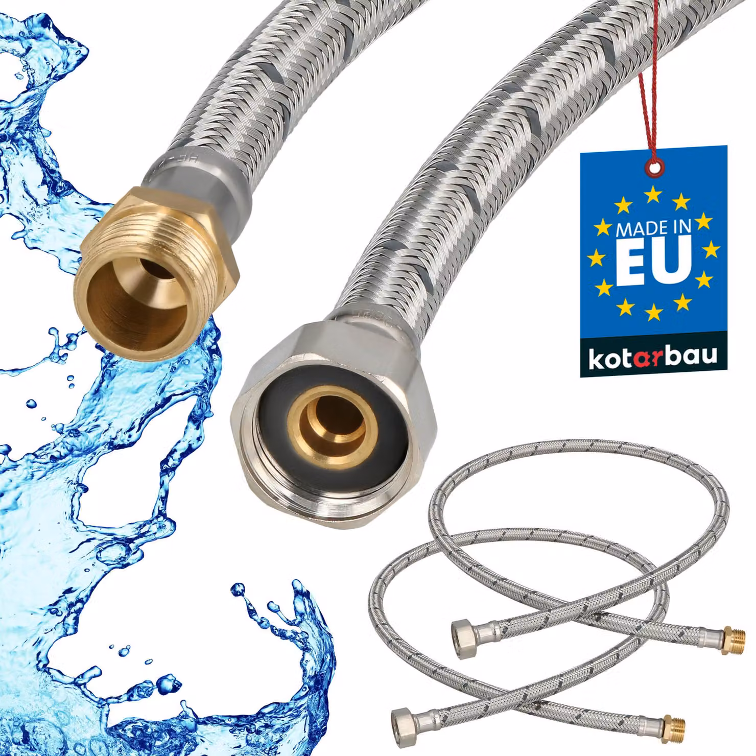 KOTARBAU® 2 Pezzi Tubo Flessibile per Rubinetto 1/2" x 3/8" Rinforzato 100cm Tubo Flessibile Rubinetto Cucina Maschio x Femmina Acciaio Inox
