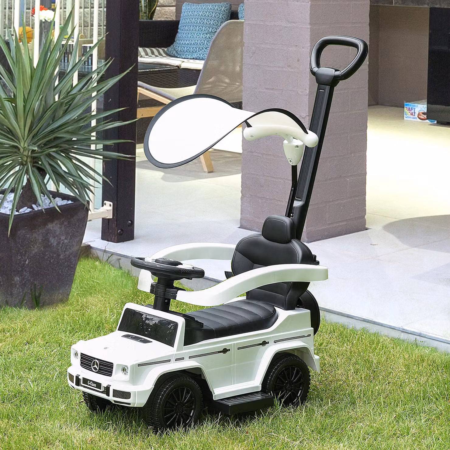 Macchina a spinta per bambini HOMCOM Mercedes-Benz G350 bianco con maniglione e tettuccio – 2