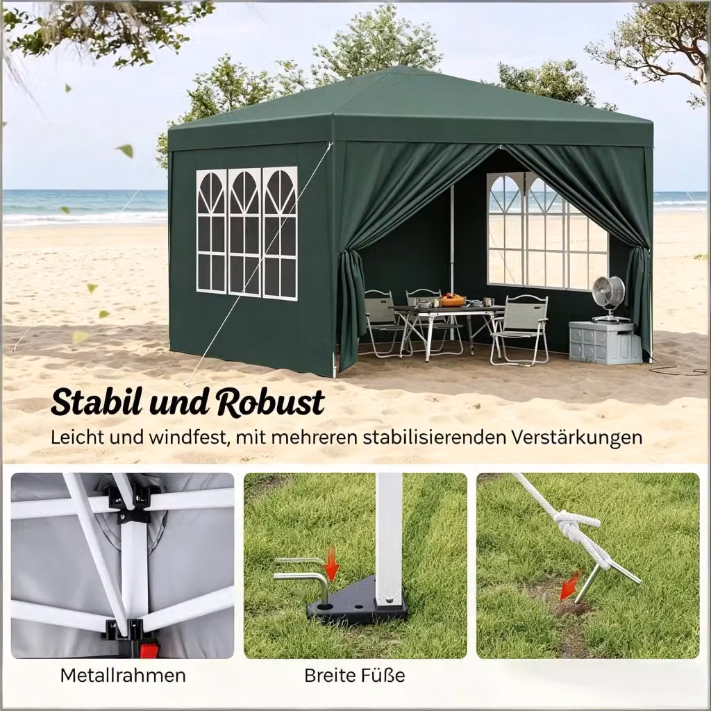Gazebo REDOM Verde con struttura in metallo e tessuto Oxford L/P: 300 x 300 cm – 2