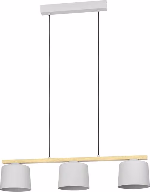Lampadario A Sospensione Minimal Mariel Acciaio Grigio Legno 3 Luci E27