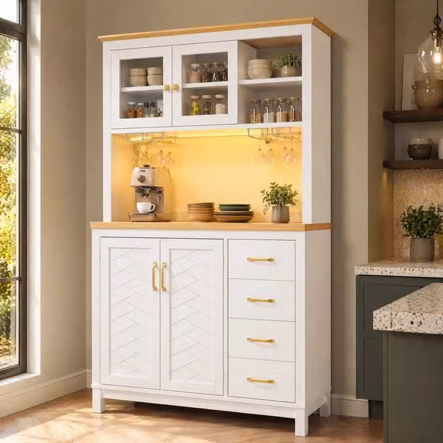 Buffet moderno REDOM in MDF bianco con illuminazione LED, L/P/H: 105,5 x 40 x 180 cm