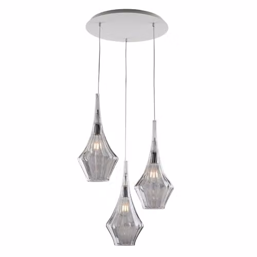 Lampadario Moderno Zeus Metallo Bianco Vetro Grigio Fumè 3 Luci E27