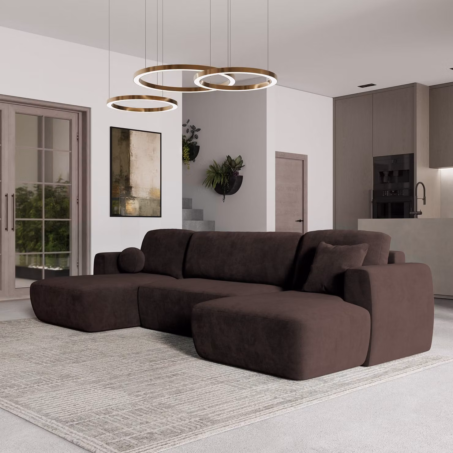 Divano angolare Masseno SENTUM K con funzione letto a U, divano con box letto, divano da soggiorno, divano, divano letto, set di divani - marrone, KRONOS 06