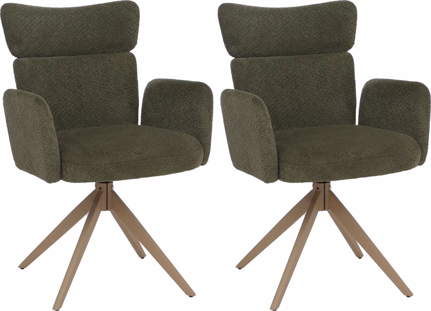 Set di 2 sedie da pranzo modello HWC-N11, sedia girevole con meccanismo di ritorno automatico, rivestita in tessuto bouclé (350g/m²), colore verde, gambe effetto legno